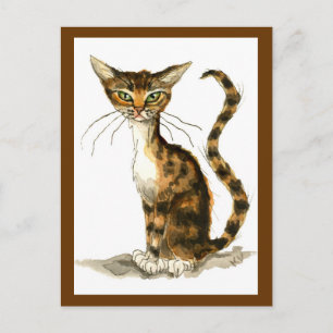 Brown tabby cat painting postcard