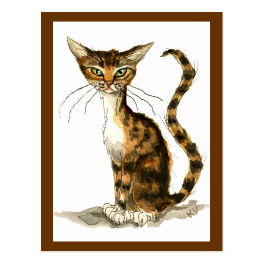 Brown tabby cat painting postcard