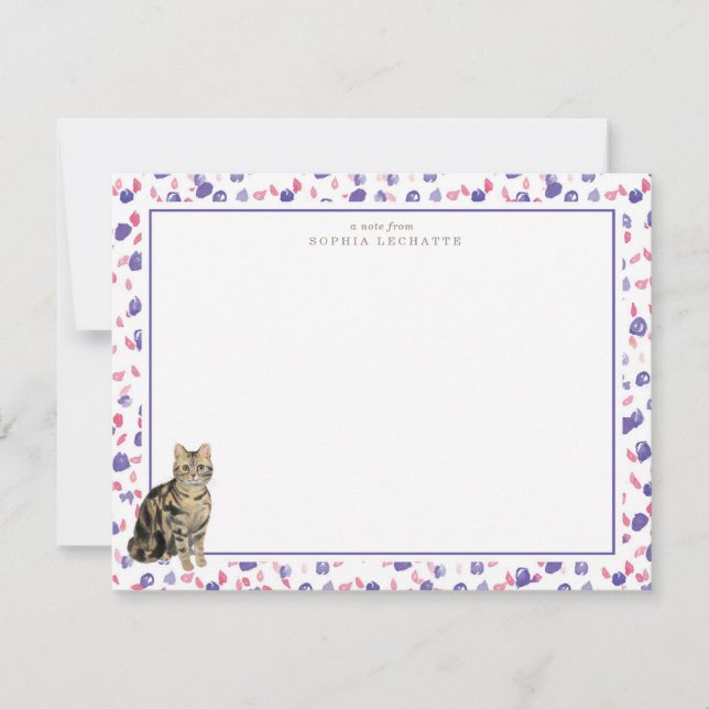 Brown Tabby Cat Personalised Stationery Card (Front)
