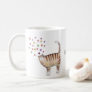 Brown Tabby Cat with Hearts Custom Name  Coffee Mug