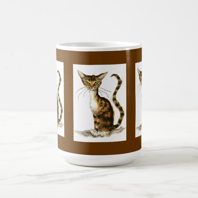 Brown tabby cats on tall mug (Center)