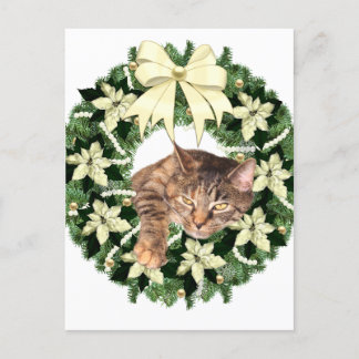 Brown tabby Christmas Holiday Postcard