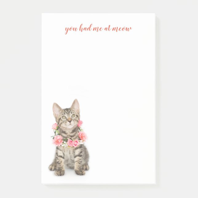 Brown Tabby Wearing Flower Necklace Post-it Notes (Front)