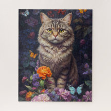 Brown Tabby with Flowers and Victorian Style