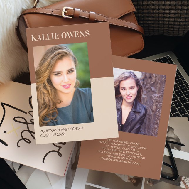 Brown Tan 2 Photo Graduation Announcement (Creator Uploaded)