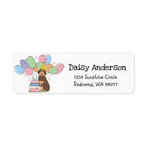 Brown Tan Aussiedoodle Birthday Return Address