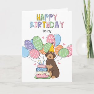 Brown Tan Aussiedoodle Dog Happy Birthday Card