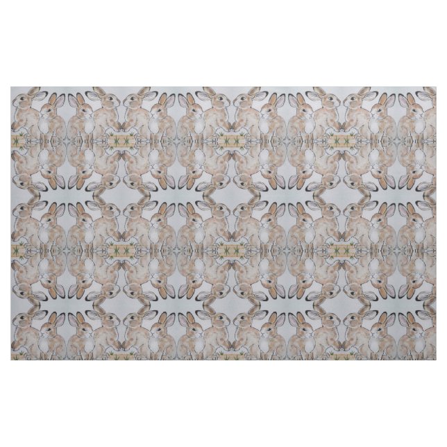 Brown Tan Baby Bunny Rabbit Lively Fun  Fabric (Fat Quarter)