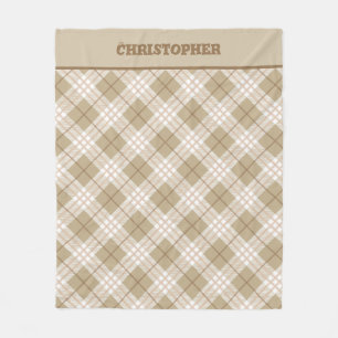 Brown Tan Beige Buffalo Plaid Boys Throw Twin Size Fleece Blanket