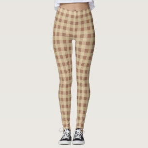 Brown Tan Beige Buffalo Plaid Checked Trendy Leggings