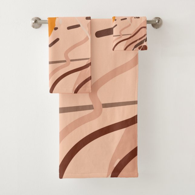 Brown Tan Beige Orange Abstract Art Pattern Design Bath Towel Set (Insitu)