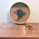 Brown Tan Black Africa Map Artisan Crochet Print   Clock<br><div class="desc">Image printed on wall clock is from a photo of an original tapestry crochet creation designed handmade and Copyright © by published designer Delores Chamblin. The picture of the unique handcrafted black and brown Africa map design is reproduced on the clock.</div>