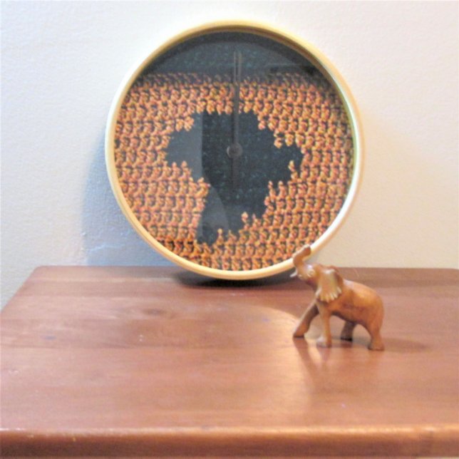 Brown Tan Black Africa Map Artisan Crochet Print   Clock (Decorative wall clock for home college dorm room or business. Africa Map Crochet by Delores Chamblin)