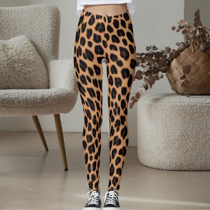 Brown Tan Black Spots Pattern Safari Leopard Print Leggings