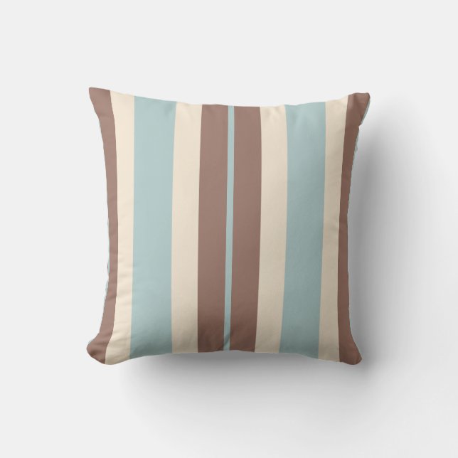 Brown Tan Blue Stripe Throw Pillow (Front)