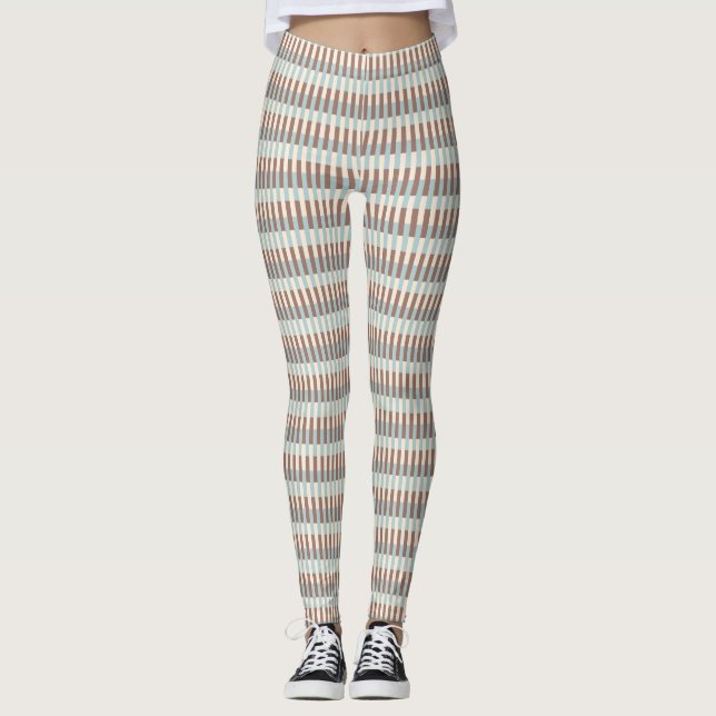 Brown Tan Blue Stripes Leggings (Front)
