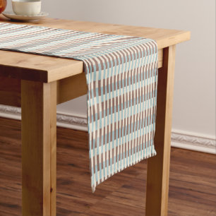 Brown Tan Blue Stripes Short Table Runner