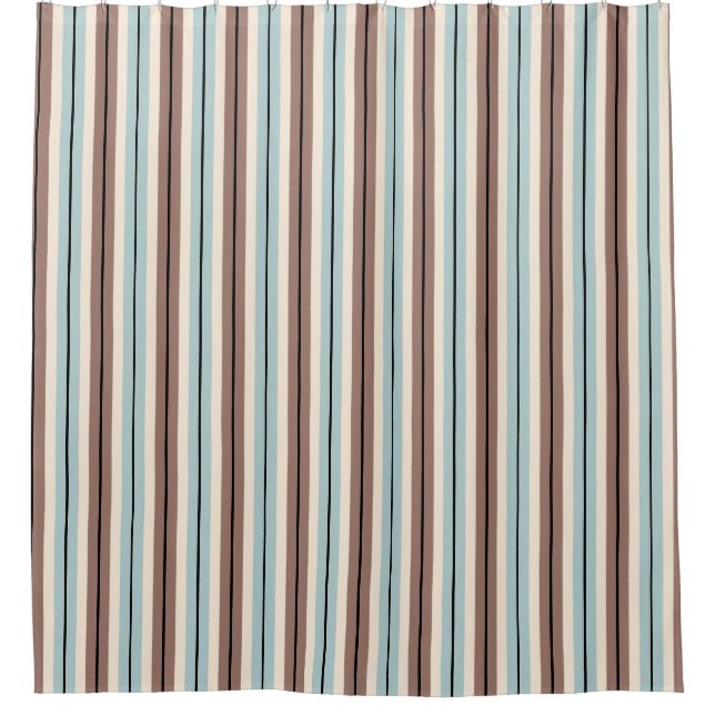 Brown Tan Blue Stripes Shower Curtain (Front)