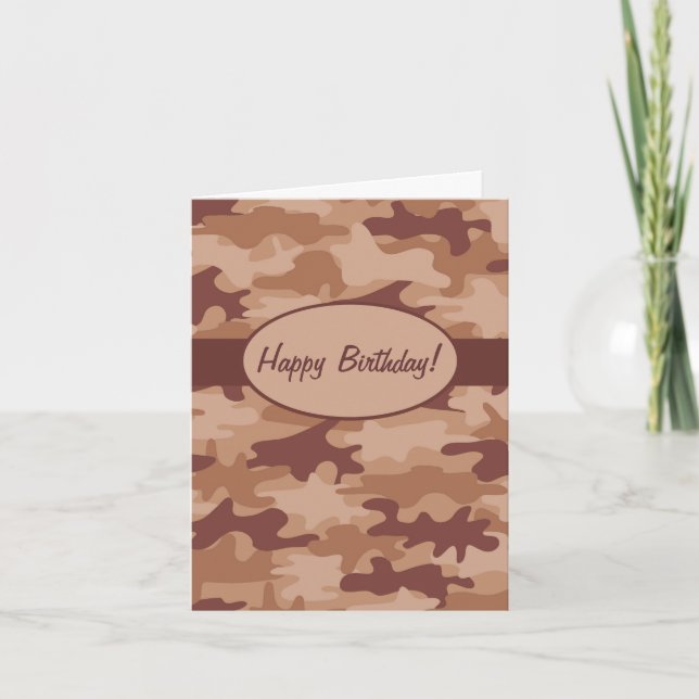 Brown Tan Camo Camouflage Happy Birthday Custom Card (Front)