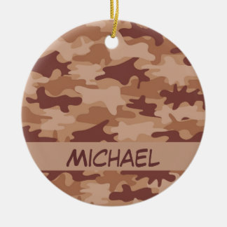 Brown Tan Camo Camouflage Name Personalised Ceramic Tree Decoration