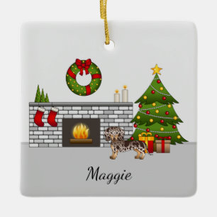 Brown & Tan Dapple Short Hair Dachshund Christmas Ceramic Ornament