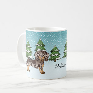 Brown & Tan Dapple Short Hair Dachshund In Winter Coffee Mug