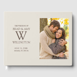 Brown Tan Engagement Photo Wedding Bride Groom  Guest Book