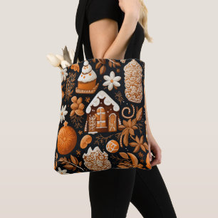 BROWN TAN ORANGE CHRISTMAS GINGERBREAD COOKIES TOTE BAG