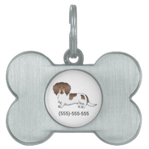 Brown & Tan Pied Long Hair Dachshund & Number Pet ID Tag