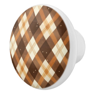 Brown Tan Plaid Ceramic Knob