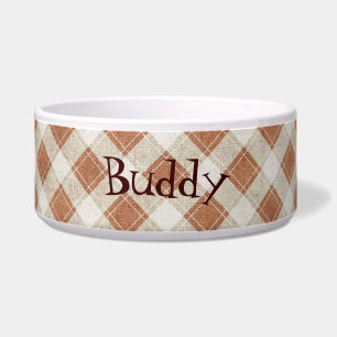 Brown & Tan Plaid Custom Dog Bowl