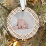 Brown Tan Plaid Tartan Photo Christmas Keepsake Ornament<br><div class="desc">Our photo Ornament is a perfect keepsake to never forget your First Christmas as Grandpa and Grandma. Choose the best photos of your beloved baby and adorn your Christmas tree with this ornament in Elegant Christmas Plaid GINGHAM or Tartan pattern in neutral colour. You can also customise the colours to...</div>