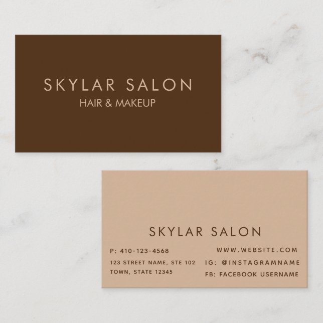 Brown & Tan Professional Hair Makeup  Business Card (Front/Back)