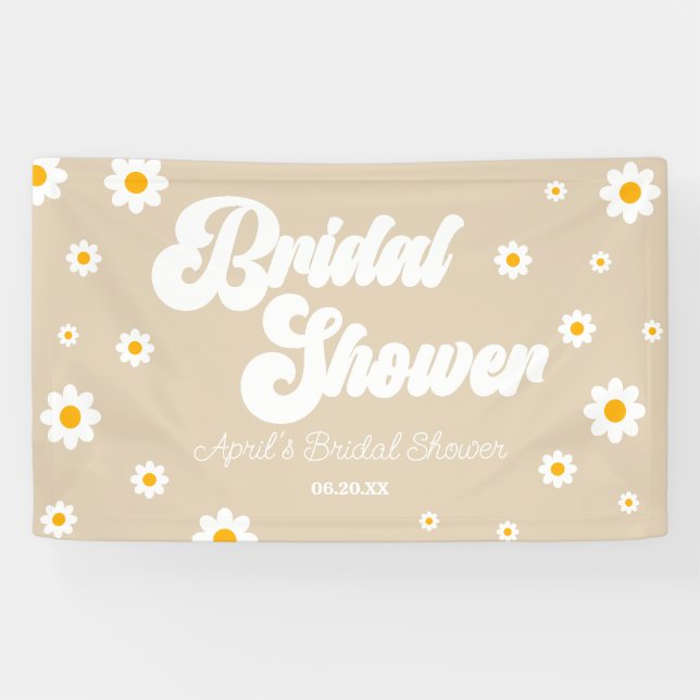 Brown Tan Retro Daisy Flower Floral Bridal Shower Banner (Horizontal)