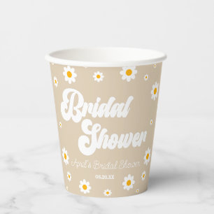 Brown Tan Retro Daisy Flower Floral Bridal Shower Paper Cups