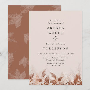 Brown Tan Rust Pampas Grass Boho Wedding Invitation
