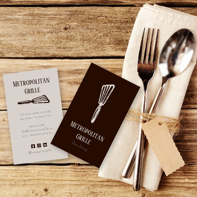 Brown Tan Spatula Restaurant Chef  Business Card (Creator Uploaded)