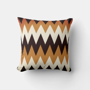 Brown Tan & White Chevron Print Throw Pillow