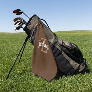 Brown Tan White Monogram Personalised Golf Towel