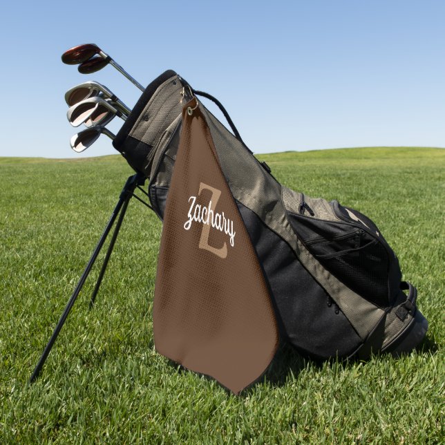 Brown Tan White Monogram Personalised Golf Towel (Green)