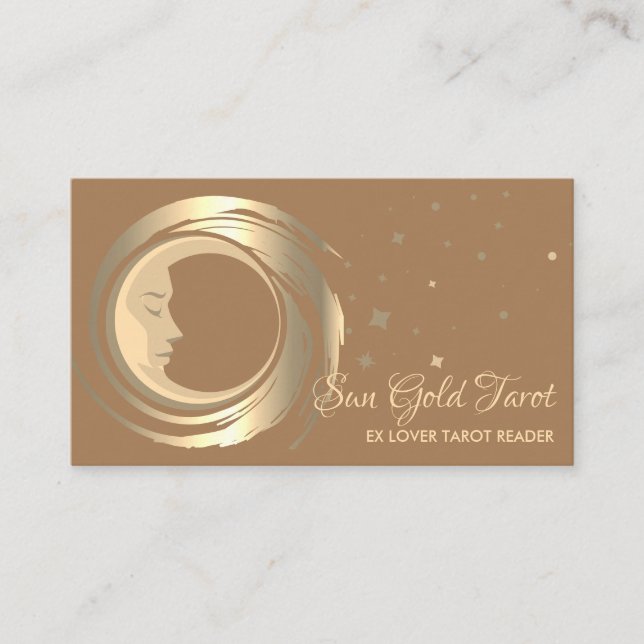 Brown Tarot Reader Stars Moon Sun Celestial Business Card (Front)