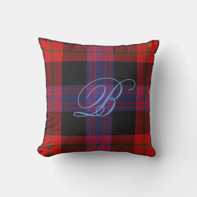 Brown Tartan Monogram Pillow (Front)