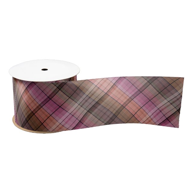 Brown tartan satin ribbon (Spool)