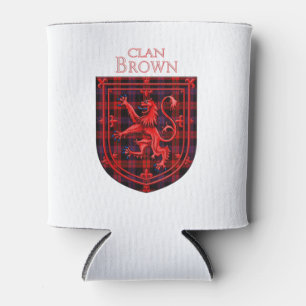 Brown Tartan Scottish Plaid Lion Rampant Can Cooler