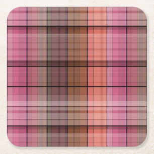 Brown tartan square paper coaster