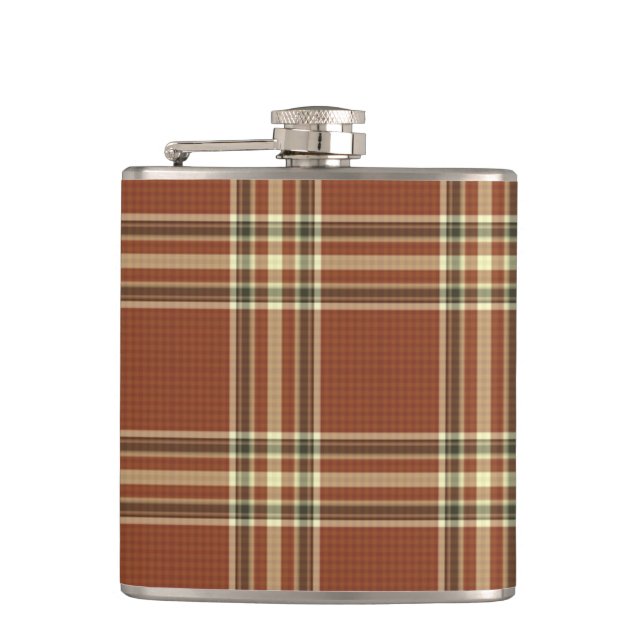 Brown Tartan Vinyl Wrapped Flask (Front)