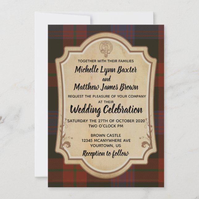 Brown Tartan Wedding Invitation (Front)