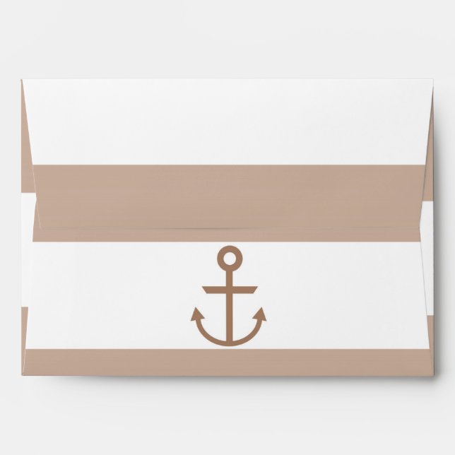 Brown Taupe & White Striped Anchor Envelopes (Back (Top Flap))