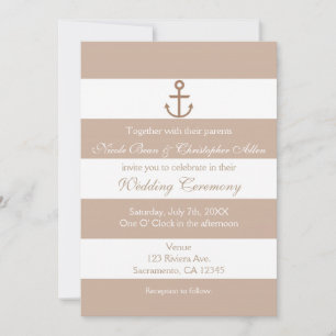 Brown Taupe & White Striped Anchor Invitations