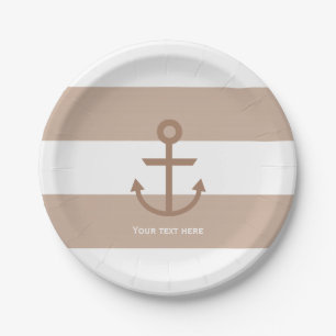 Brown Taupe & White Striped Anchor Plates